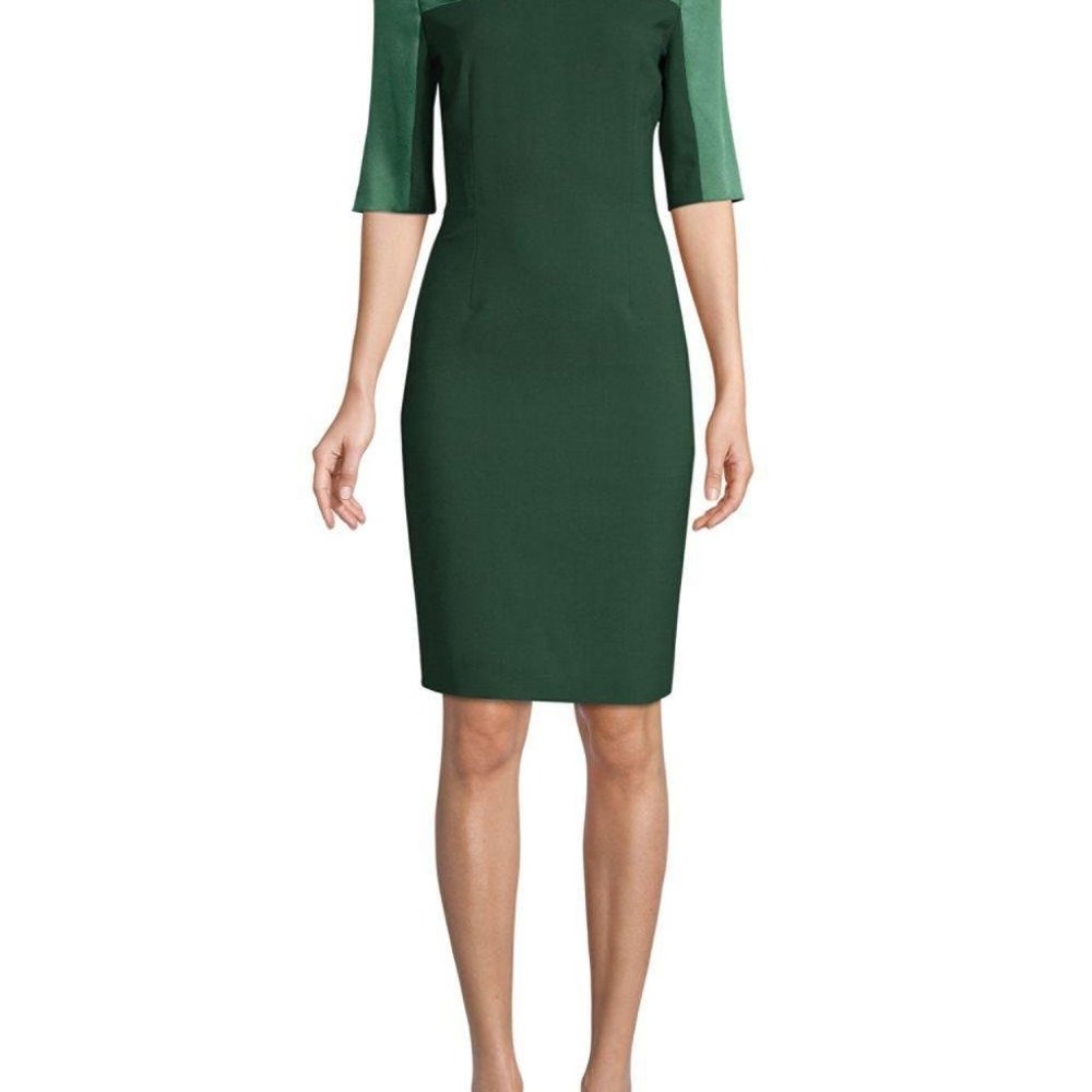 HUGO BOSS Danufa Stretch Wool Colorblock Sheath Dress In Pine Green - Picture 5 of 14